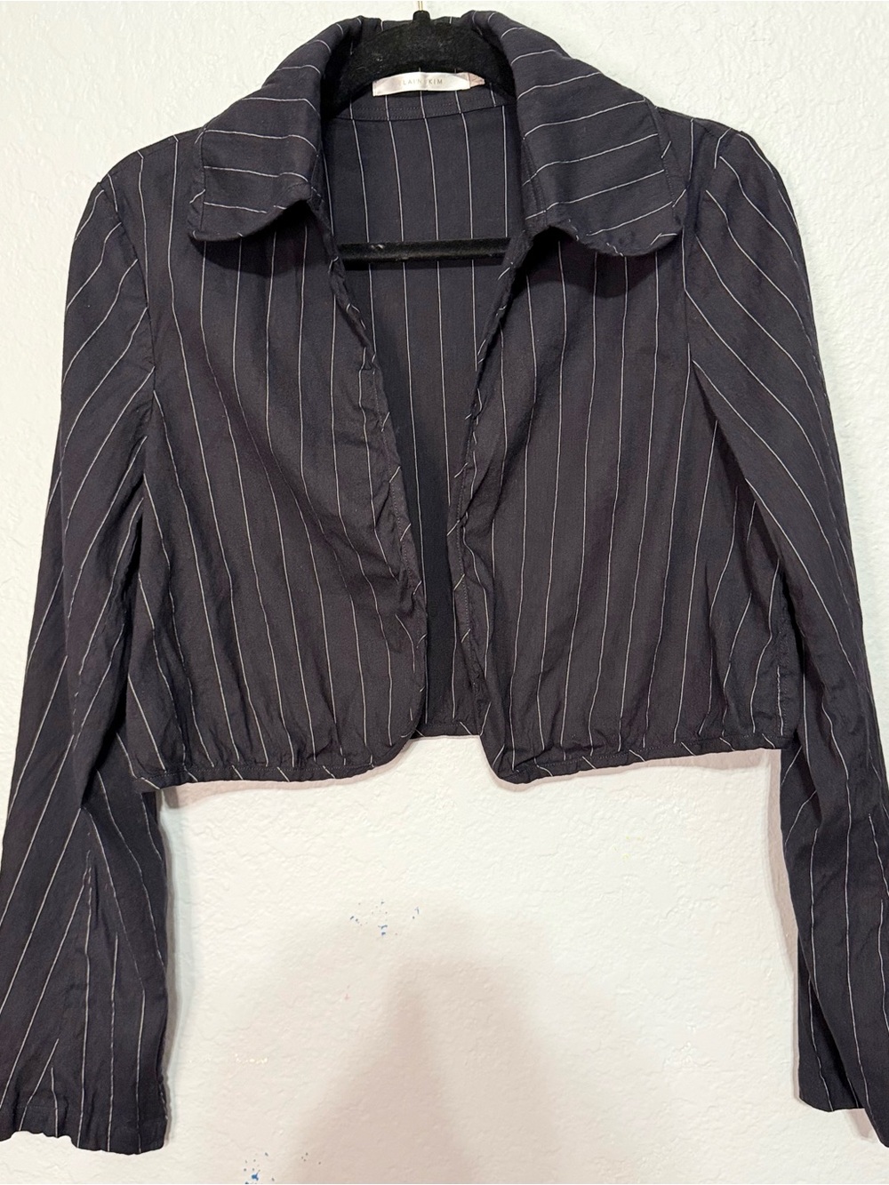 Elaine Kim Cropped Pinstripe Blazer - Black